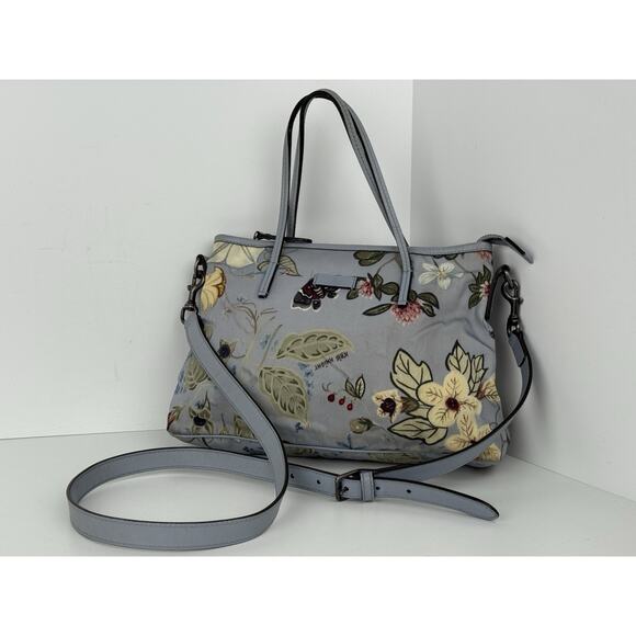Gucci Flora Knight Zippered Tote Bag Dusty Blue Canvas with Leather Trim - Picture 1 of 16